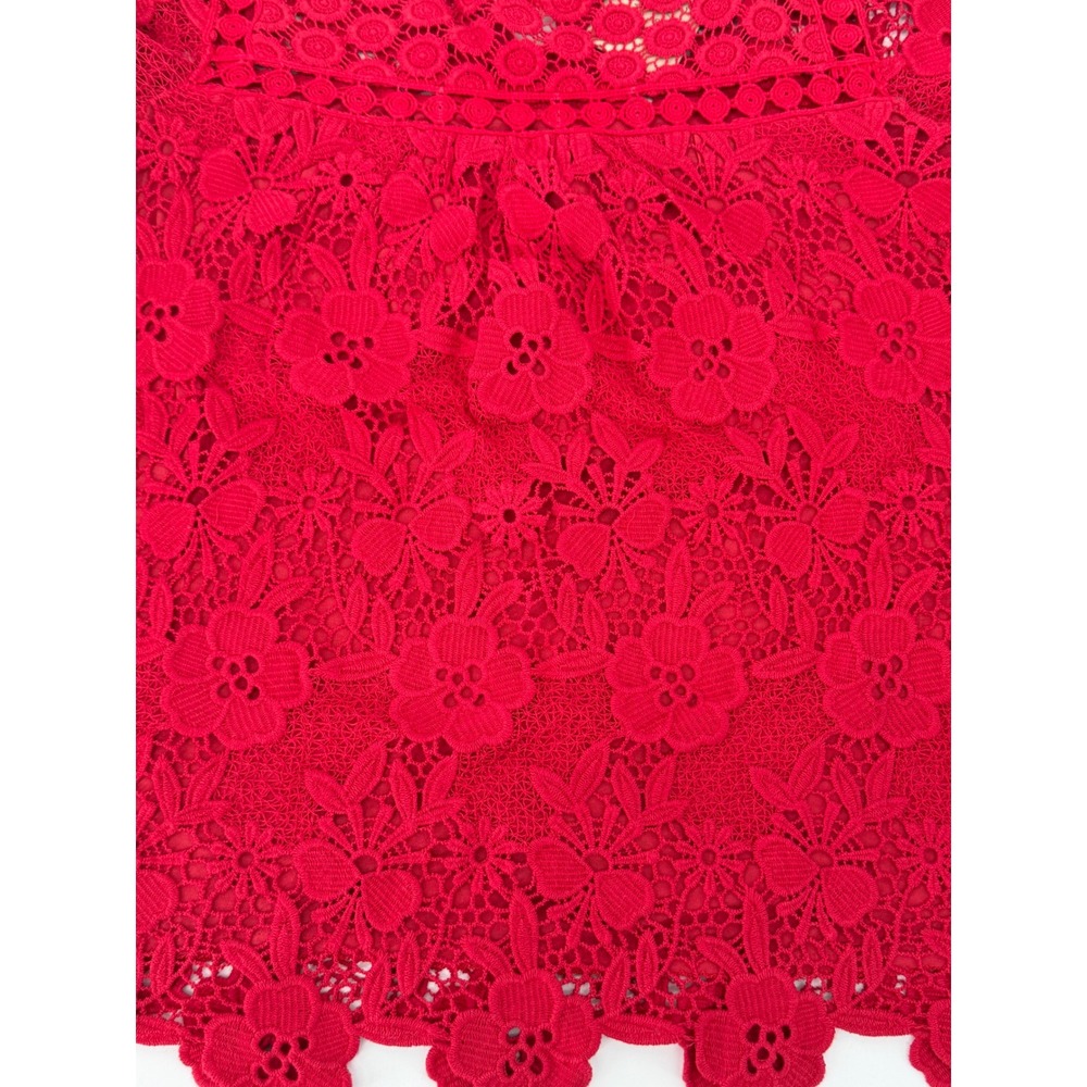 Vanessa Virginia Anthropologie Red Floral Lace Scalloped‎ V-Neck Short Sleeve 4 - Picture 4 of 9